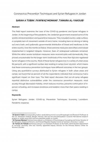 Coronavirus Prevention Techniques and Syrian Refugees in Jordan