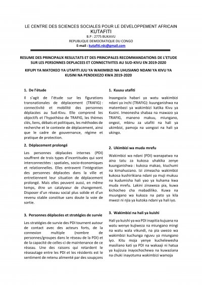 Internal displacement and network connections in the DRC: Findings and Recommendations